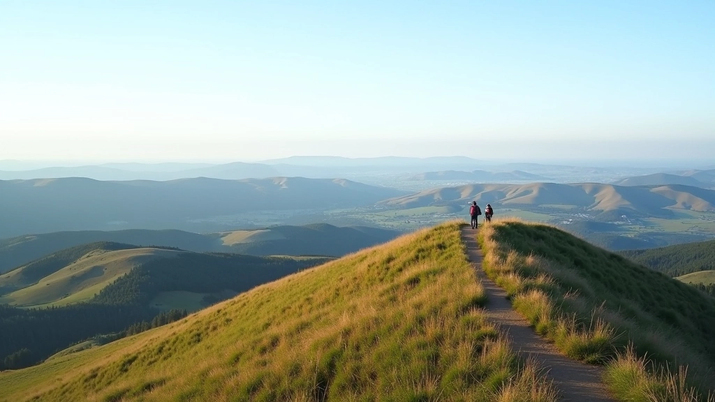 Panoraminis vaizdas iš aukšto — toli matosi kalnai ir lygumynos